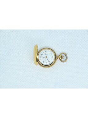 Vintage Colibri Swiss Gold-Tone Quartz Pocket Watch White Dial Half-Hunter
